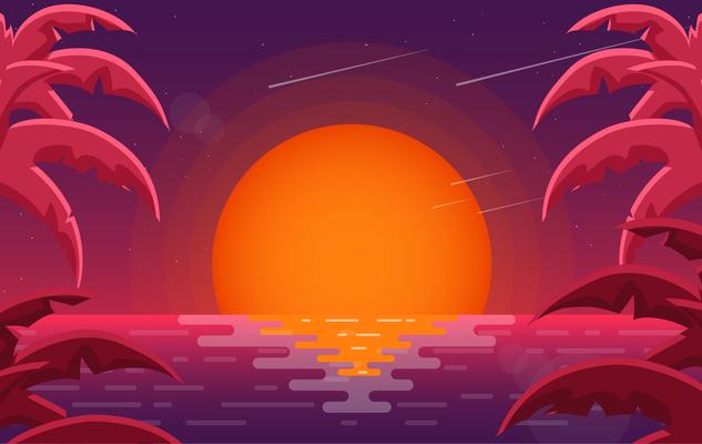 Vector colorful red landscape illustration