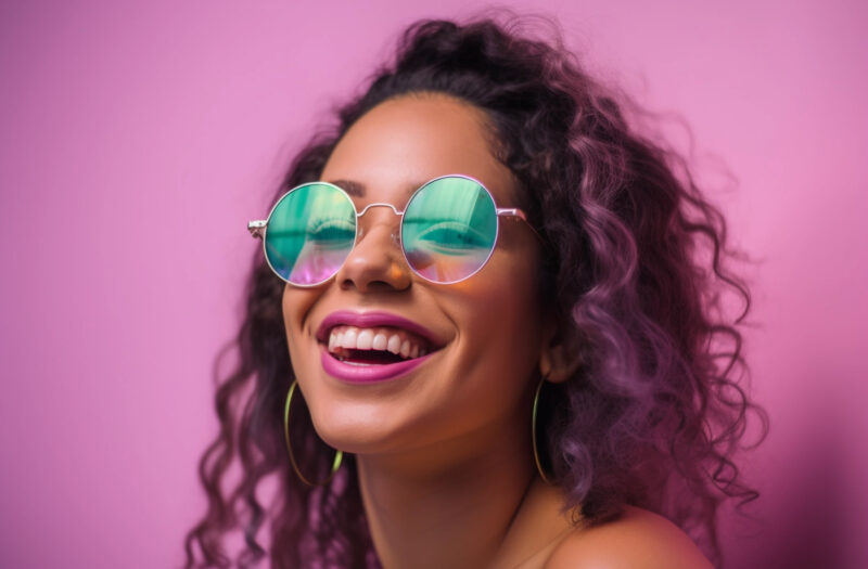 gratisography happy woman colorful glasses stock photo 800x525