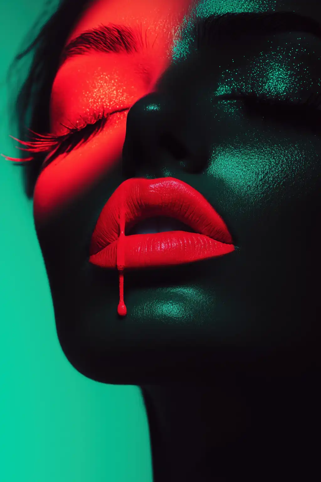 conceptual artistic portrait with red lipstick free image