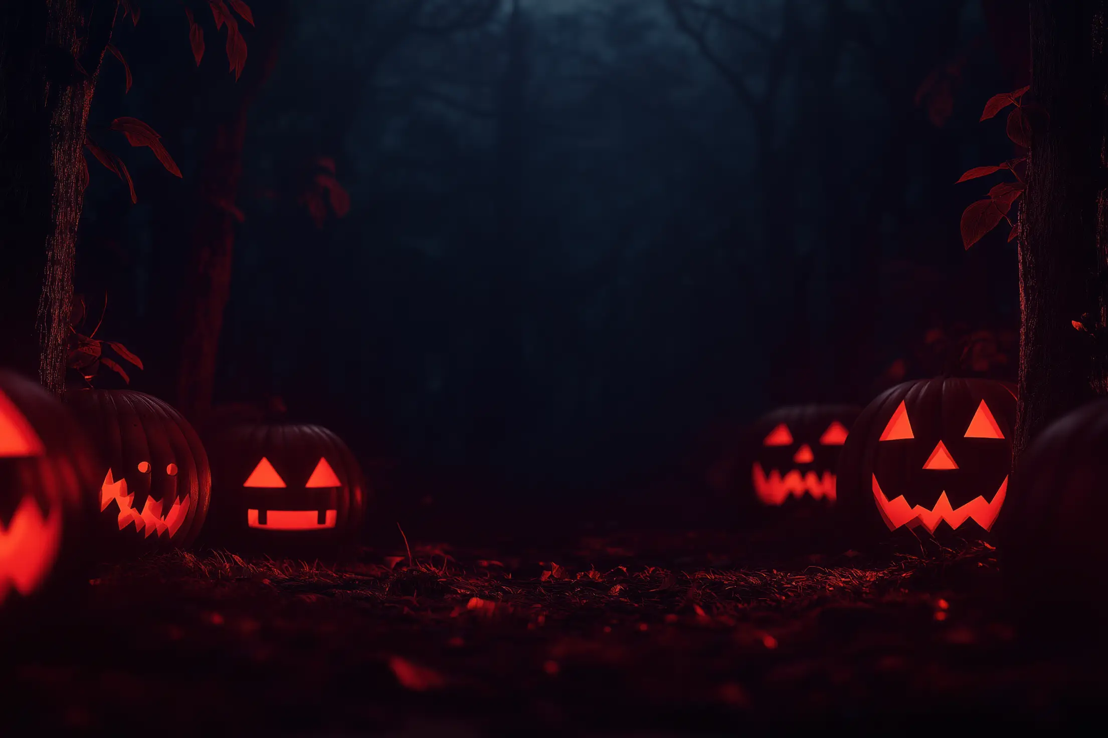 dark halloween background with glowing halloween pumpkins free image