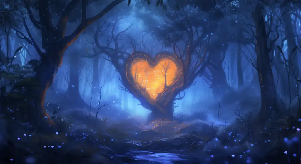 fantasy forest with glowing heart free photo