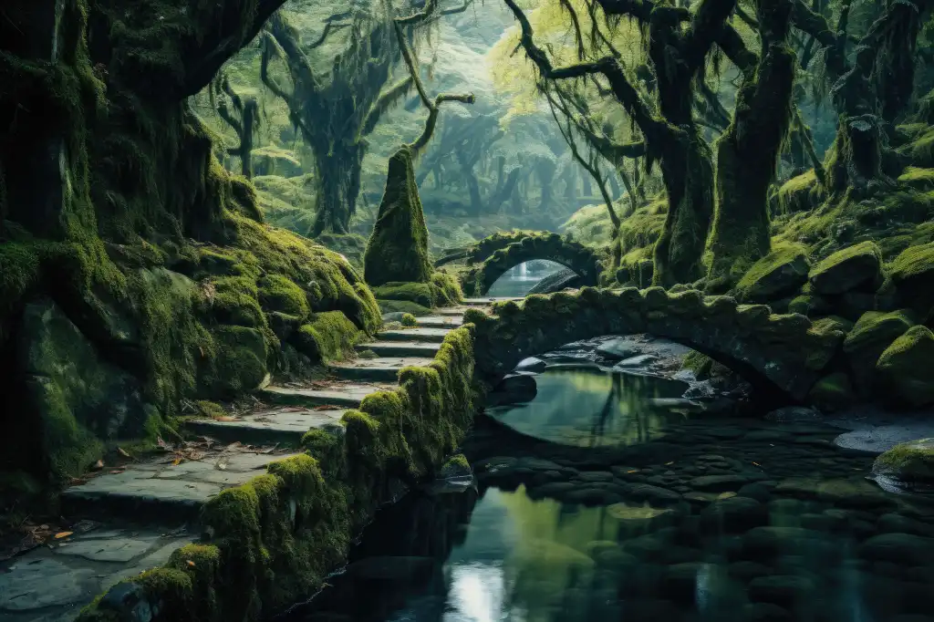 mysterious fantasy forest with old bridges free image