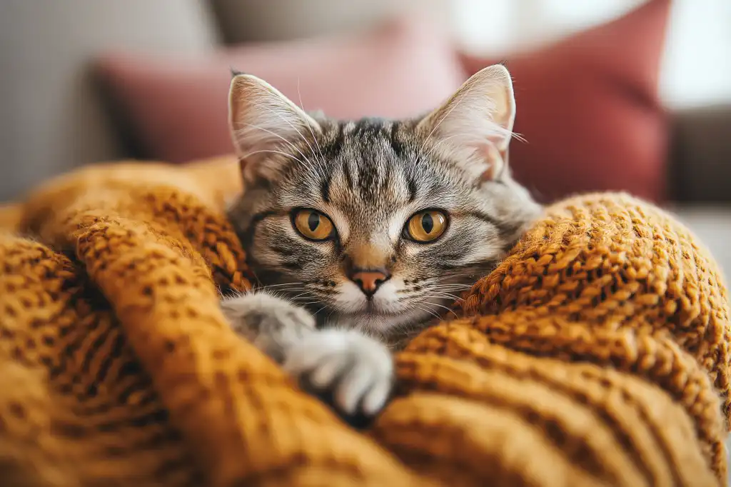 portrait of a cat lying in a sweater free image