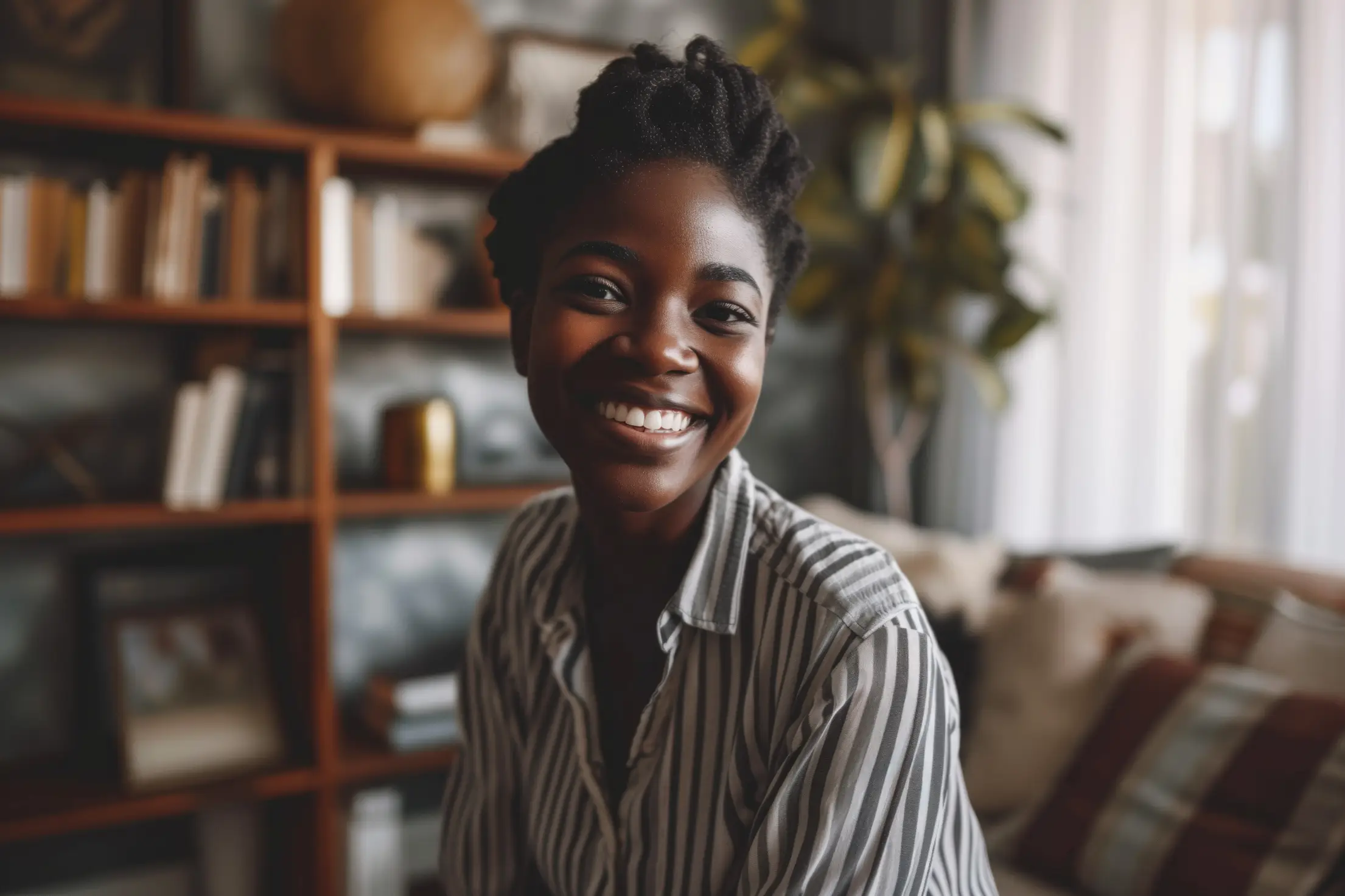 portrait of african woman artist in her home free photo