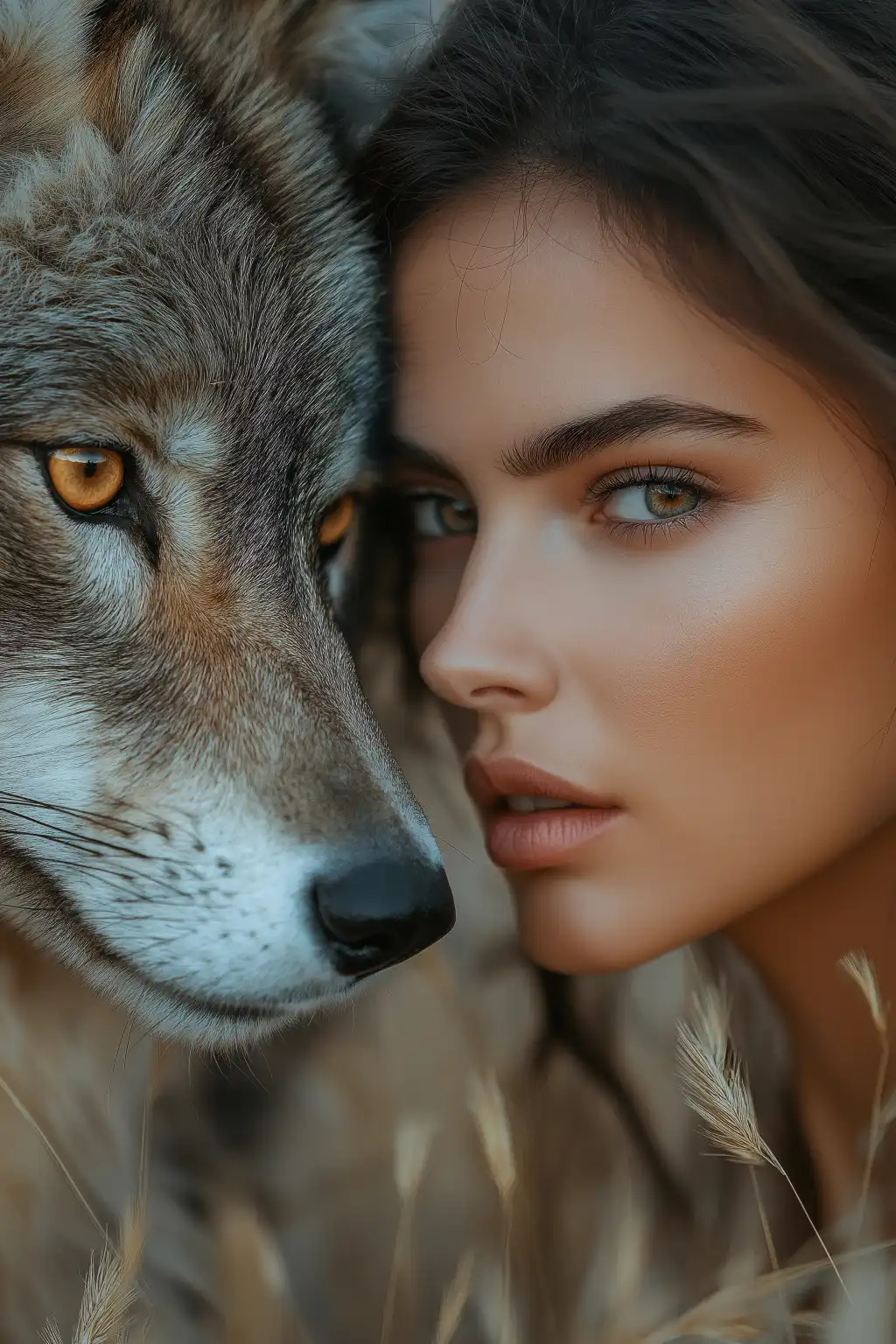 woman portrait with wolf free image