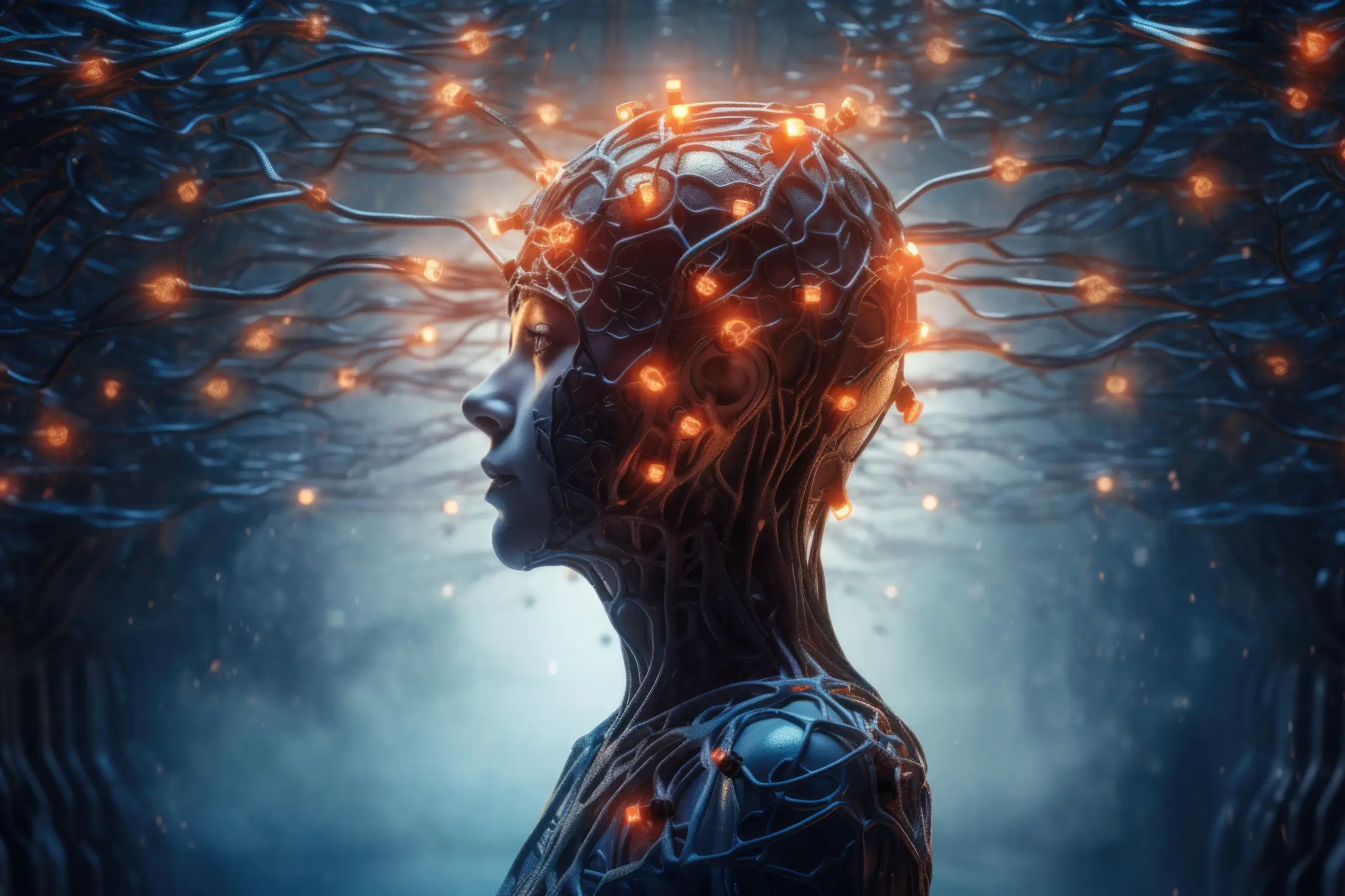 artificial intelligence brain connected with thoughts and data free photo