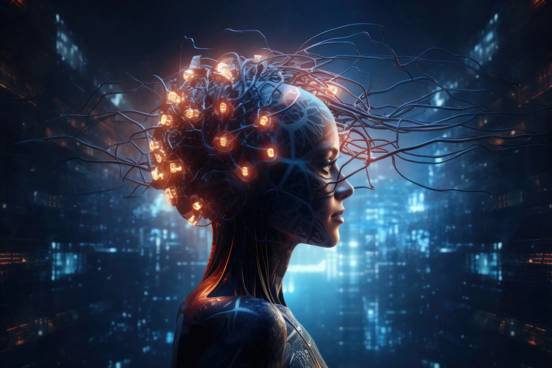 artificial intelligence thinking glowing brain connections free photo