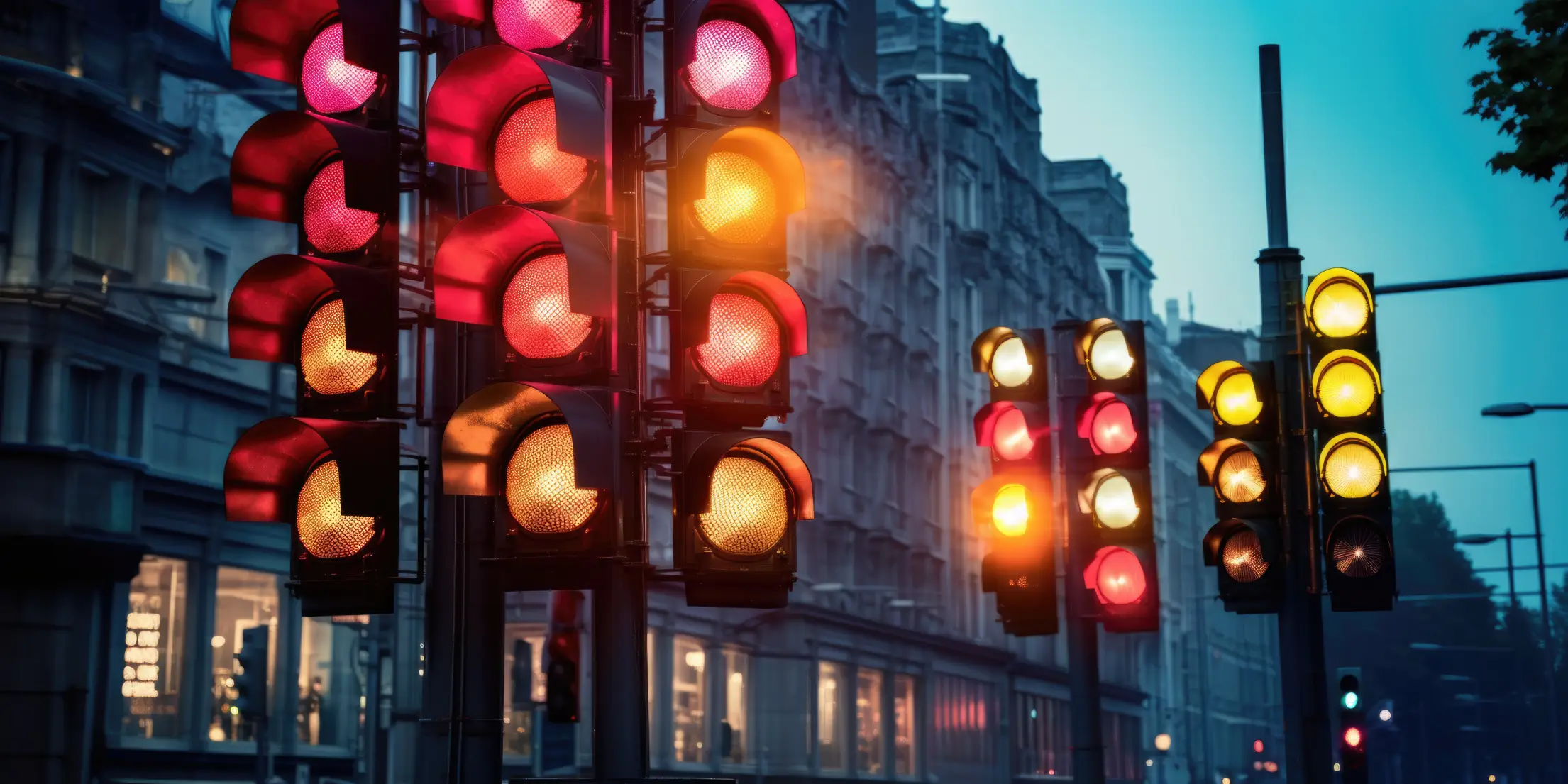 crazy traffic lights in city street free photo