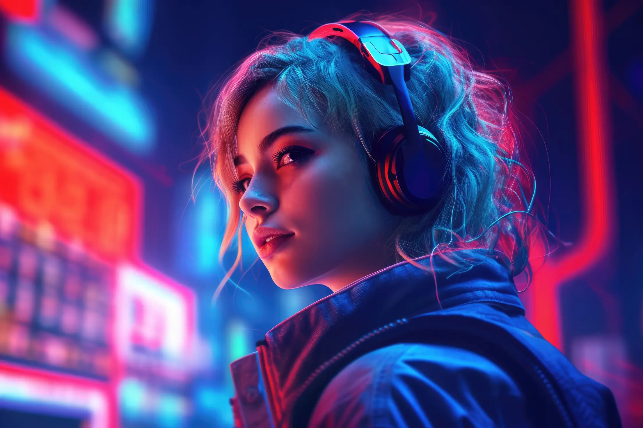 futuristic portrait of a gamer girl free photo