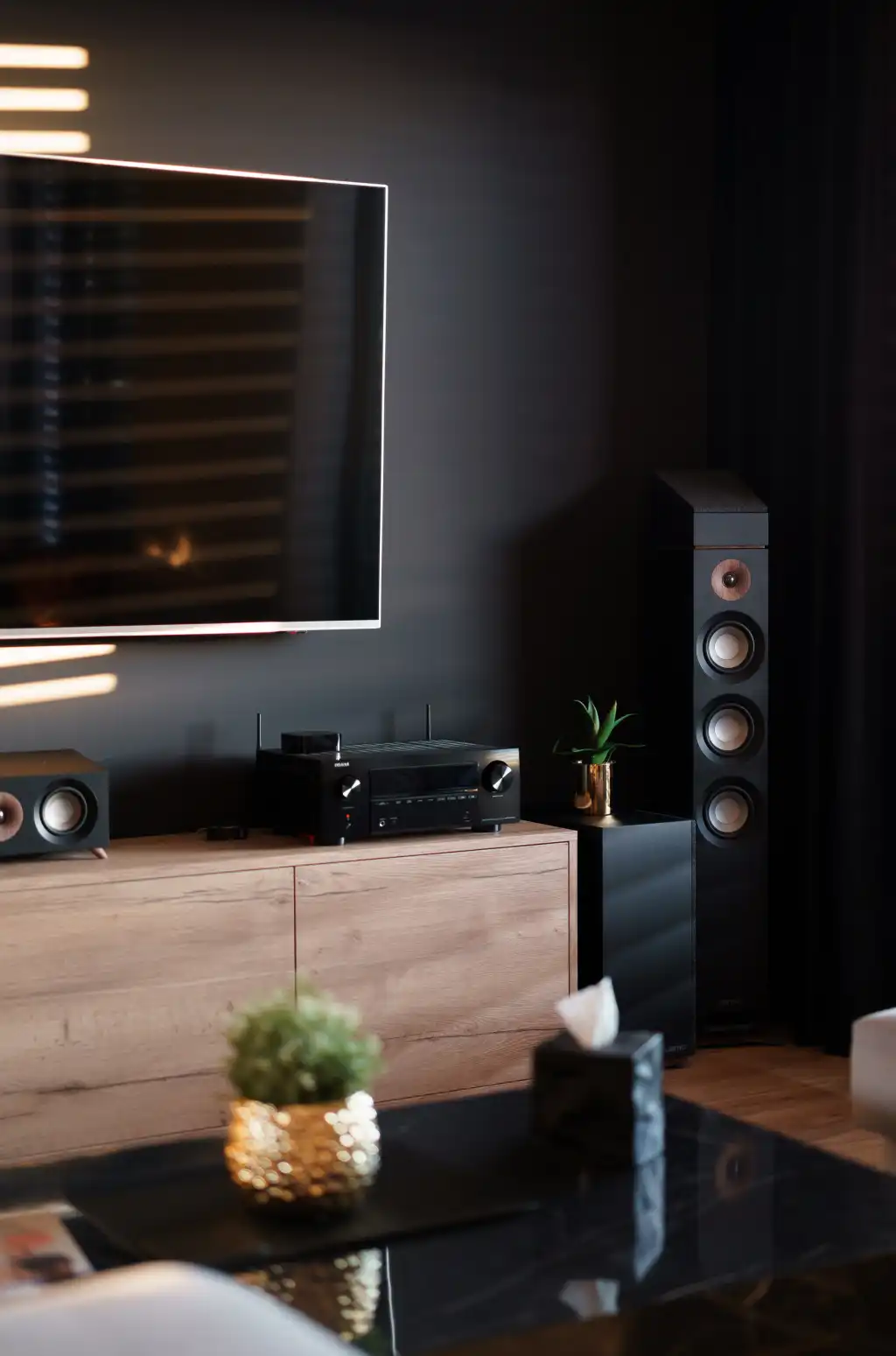 luxury black and gold design living room with stereo receiver free photo